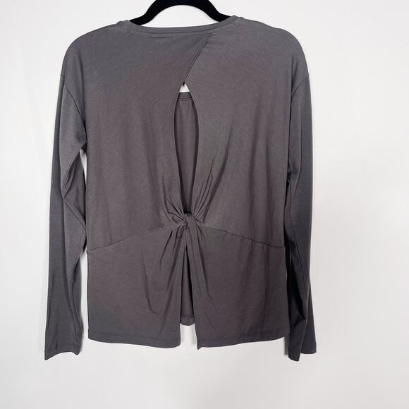 Athleta XSmall XS Gray Essence Twist Back Long Sleeve Top Crew Neck Lyocell Tee - Picture 2 of 10